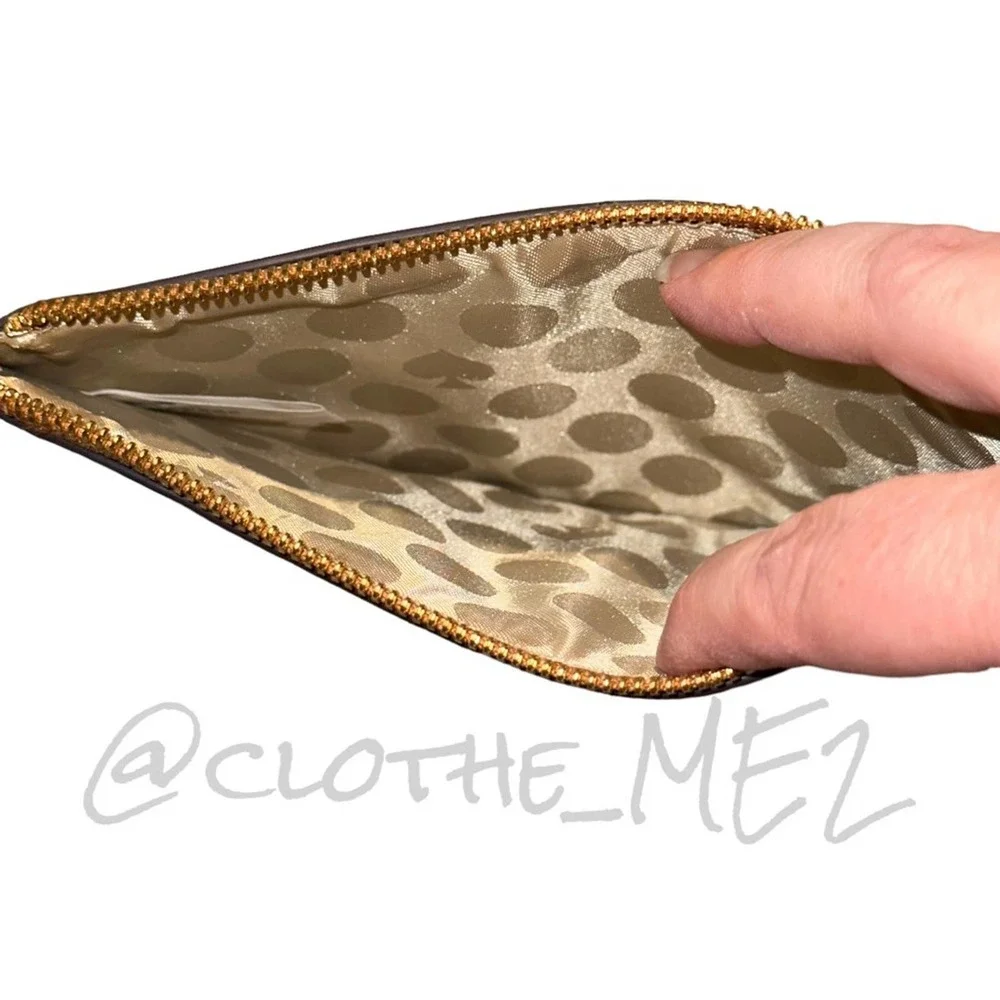 KATE SPADE - Leather Wristlet Pouchette, brown/light fawn color